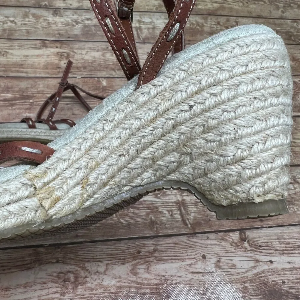 BC‎ Footwear Brown Beige Ankle Strap Espadrille Leather Wedge Sandals Size 6
